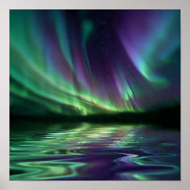 Mesmerizing Aurora Reflection - Fjord Water Detail Poster (Front)