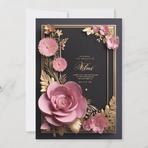 Mesmerizing Black Pink 3D Flower Greetings Card 