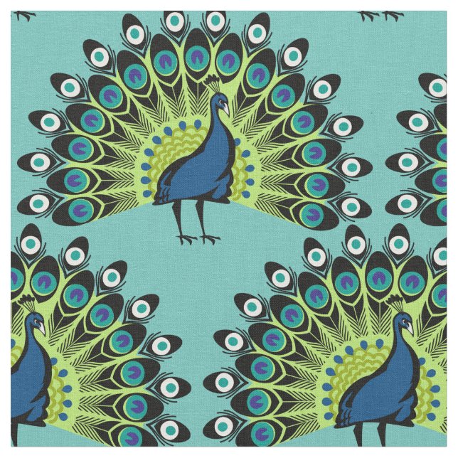 Mesmerizing Blue and Green Peacock Pattern Fabric (Close Up)