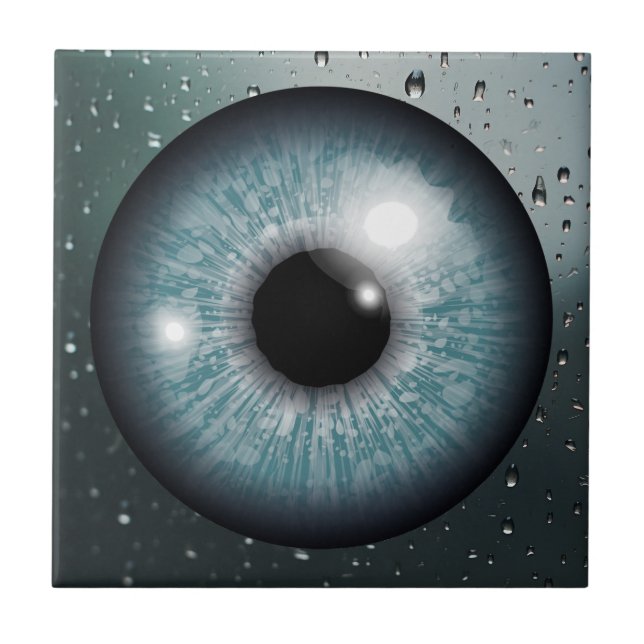 Mesmerizing Blue Eye with Water Droplets  Ceramic Tile (Front)