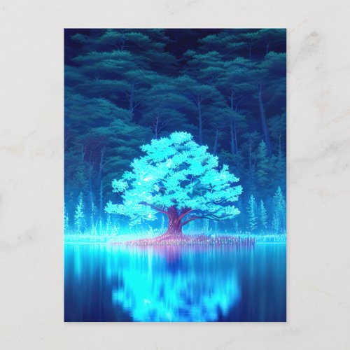 Mesmerizing Blue Tree on the Azure Lake Postcard