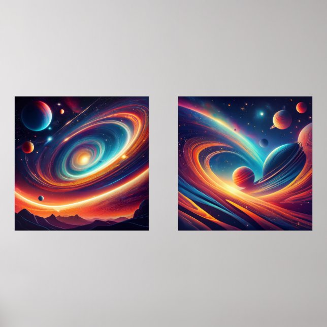 Mesmerizing Cosmic Worlds: Dual Space Art Prints (Front)