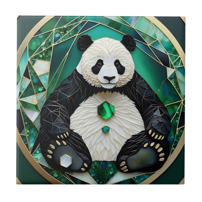 Mesmerizing Geometric Panda Ceramic Tile (Front)