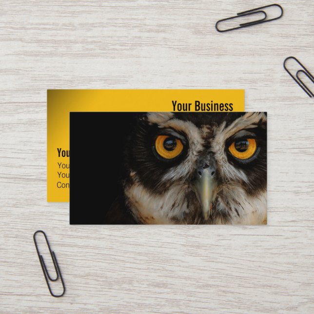 Mesmerizing Golden Eyes of a Spectacled Owl Business Card (Front/Back In Situ)