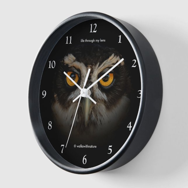 Mesmerizing Golden Eyes of a Spectacled Owl Clock (Angle)