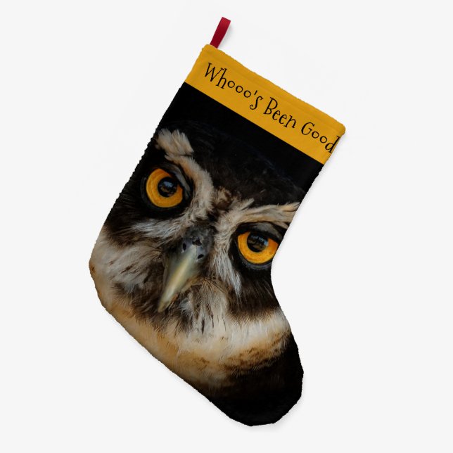 Mesmerizing Golden Eyes of a Spectacled Owl Large Christmas Stocking (Front (Hanging))