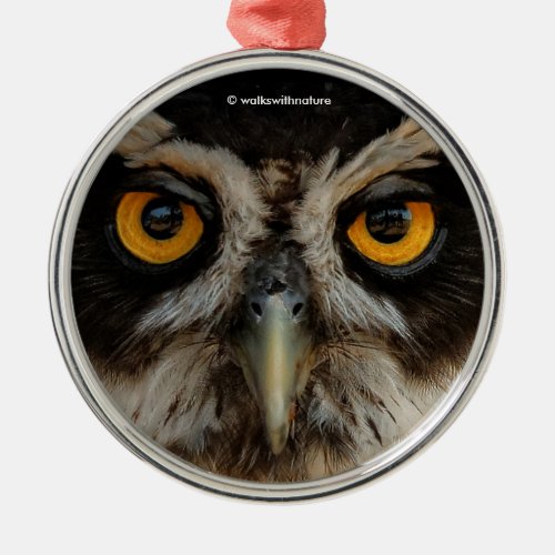 Mesmerizing Golden Eyes of a Spectacled Owl Metal Ornament