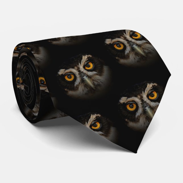Mesmerizing Golden Eyes of a Spectacled Owl Neck Tie (Rolled)