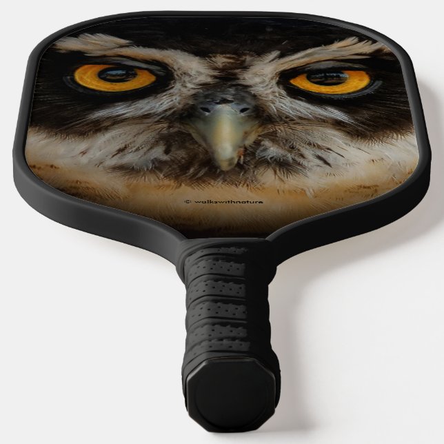 Mesmerizing Golden Eyes of a Spectacled Owl Pickleball Paddle (Laydown)