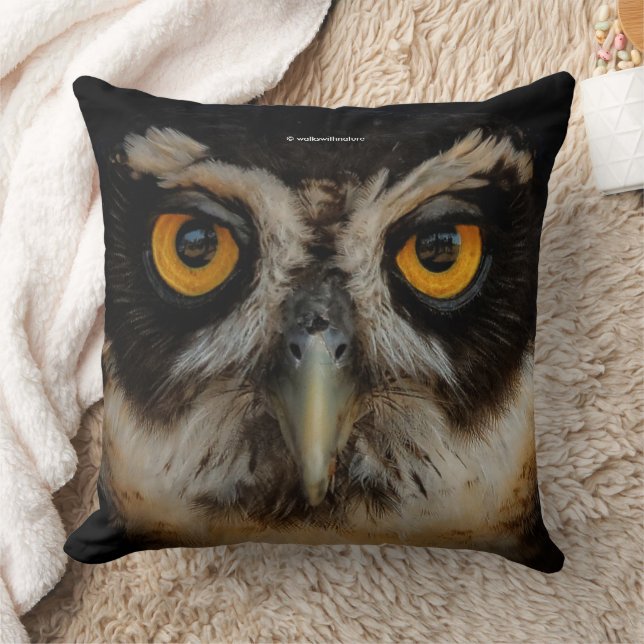 Mesmerizing Golden Eyes of a Spectacled Owl Throw Pillow (Blanket)