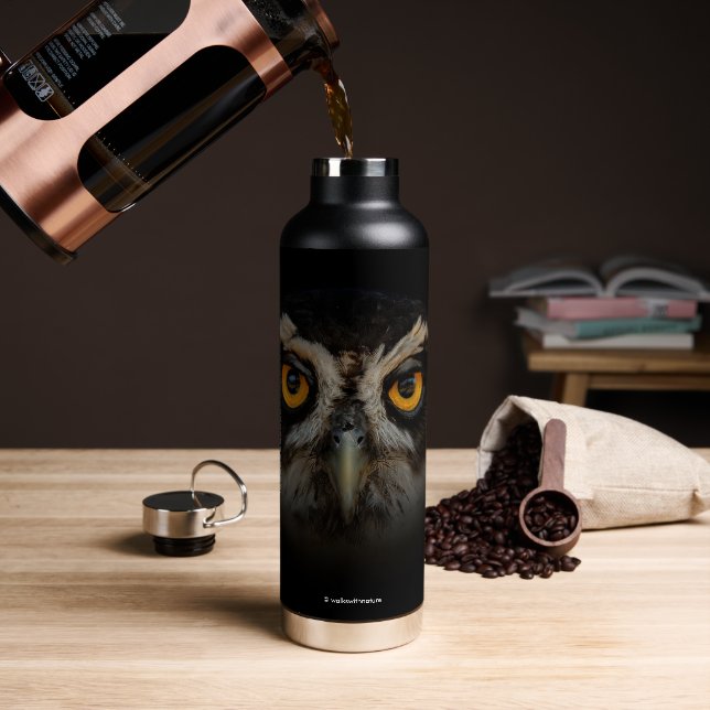 Mesmerizing Golden Eyes of a Spectacled Owl Water Bottle (Coffee)