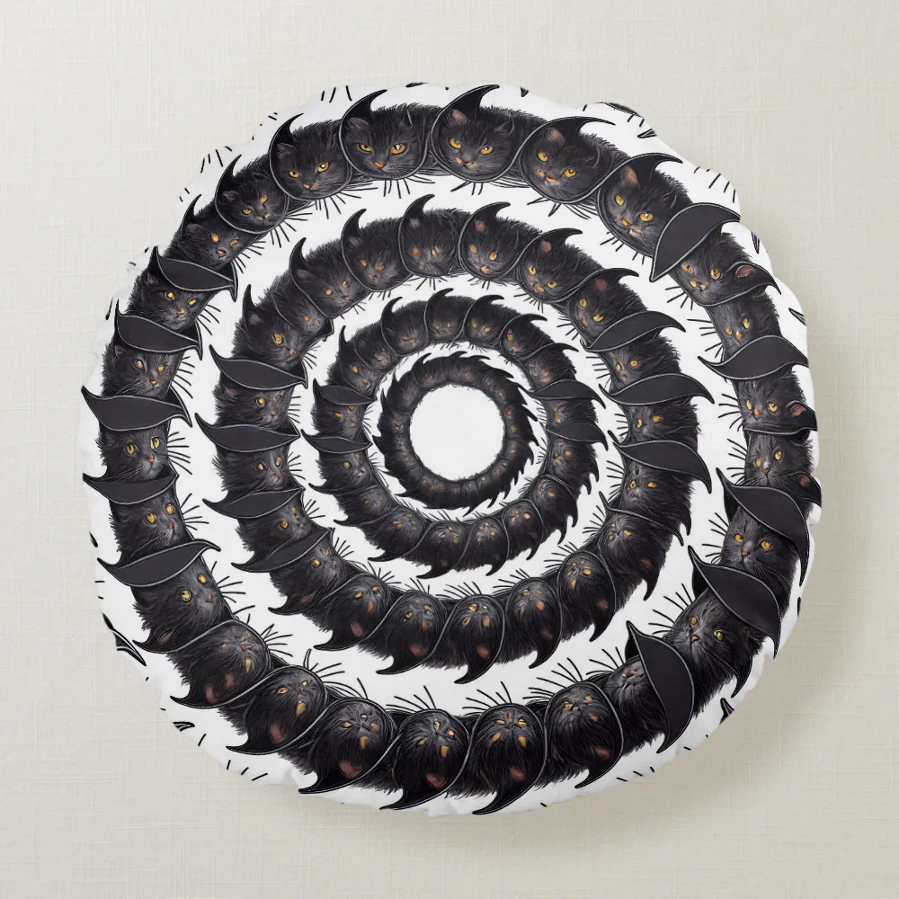 Mesmerizing Halloween Cats Round Pillow