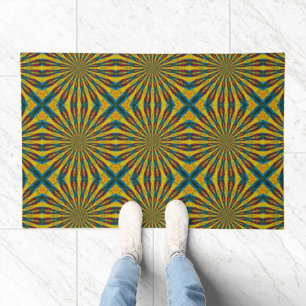  Mesmerizing Hippie Blue Yellow Sun Pattern Tribal Doormat