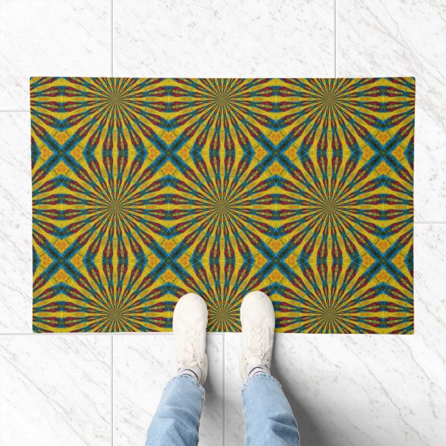  Mesmerizing Hippie Blue Yellow Sun Pattern Tribal Doormat (Indoor)