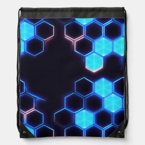 Mesmerizing Holographic Cyberpunk Hexagon Tiles Drawstring Bag