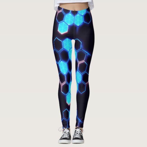 Mesmerizing Holographic Cyberpunk Hexagon Tiles Leggings