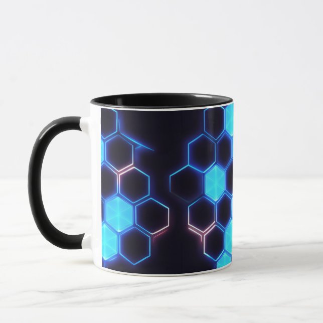 Mesmerizing Holographic Cyberpunk Hexagon Tiles Mug (Left)