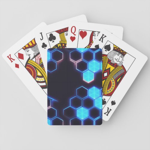 Mesmerizing Holographic Cyberpunk Hexagon Tiles Playing Cards