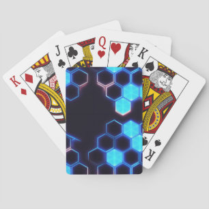 Mesmerizing Holographic Cyberpunk Hexagon Tiles Poker Cards