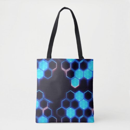 Mesmerizing Holographic Cyberpunk Hexagon Tiles Tote Bag