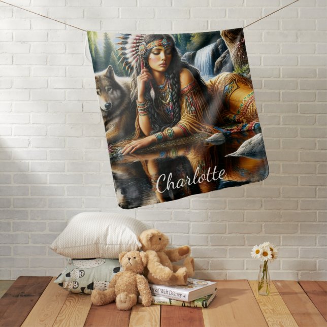 Mesmerizing Indian woman with loyal wolf Baby Blanket (In Situ)