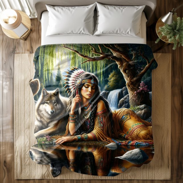 Mesmerizing Indian woman with loyal wolf Duvet Cover (Creator Uploaded)
