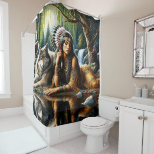 Mesmerizing Indian woman with loyal wolf Shower Curtain