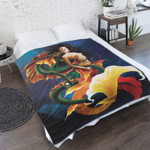 Mesmerizing Koi Mermaid Water Dragon Fantasy Fleece Blanket