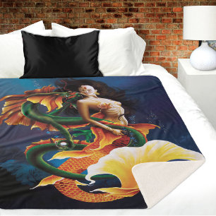 Mesmerizing Koi Mermaid Water Dragon Fantasy Sherpa Blanket