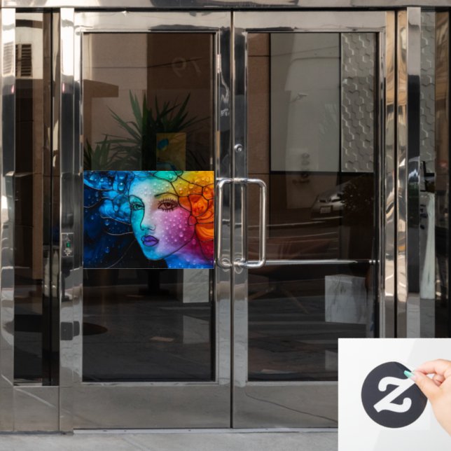 Mesmerizing Lady Face Stained Glass 3D Alcohol Ink Window Cling (Office Door)