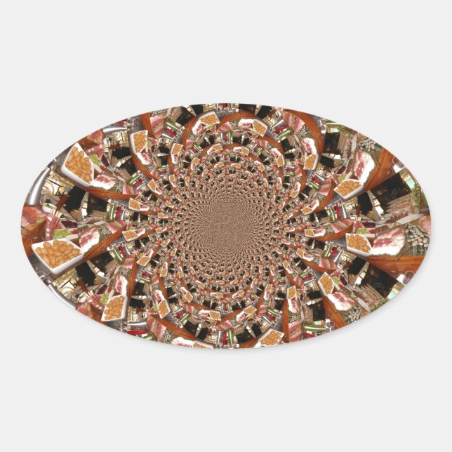 Mesmerizing Mosaic of Sushi Brown Colors Oval Sticker (Front)
