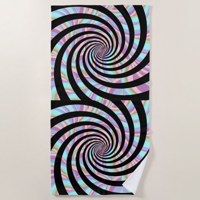 Mesmerizing multicolor Spirals - black bg Beach Towel (Front)