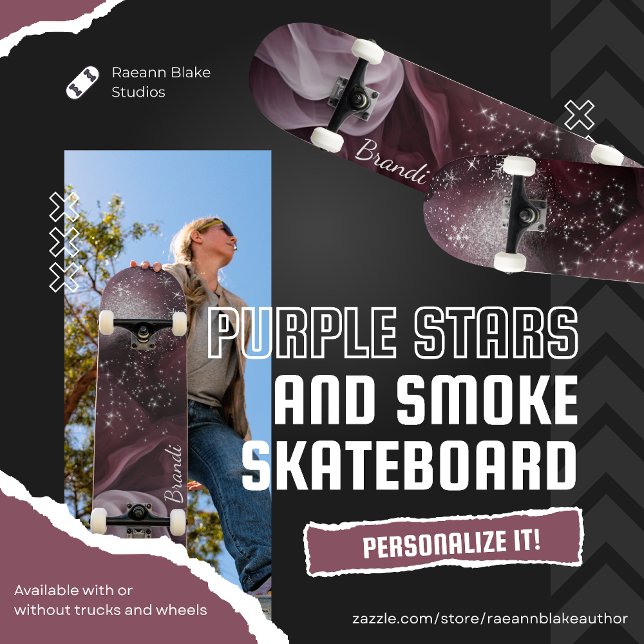 Mesmerizing Purple Stars and Smoke Skateboard (Creator Uploaded)