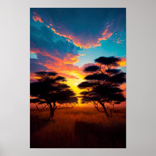Mesmerizing Sunset in the African Savanna Poster