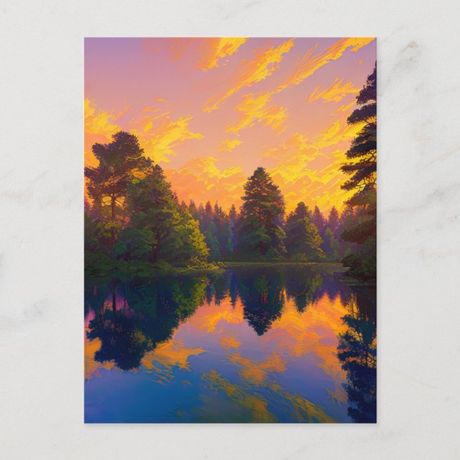 Mesmerizing Sunset in the Pine Forest Postcard (Front)