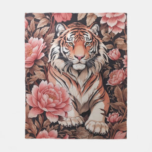 Mesmerizing Tiger Pink Flowers Fleece Blanket