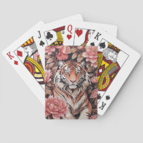 Mesmerizing Tiger Pink Flowers Poker Cards