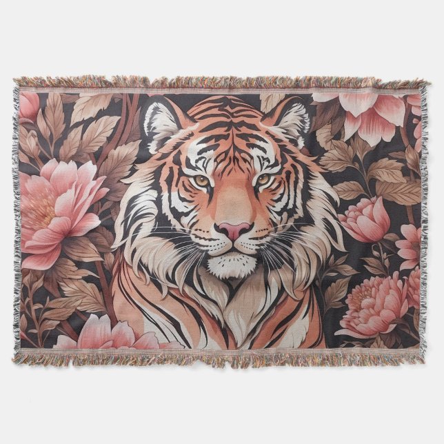 Mesmerizing Tiger Pink Flowers Throw Blanket (Front)