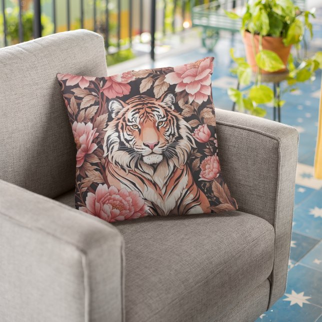 Mesmerizing Tiger Pink Flowers Throw Pillow (Creator Uploaded)