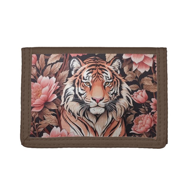 Mesmerizing Tiger Pink Flowers Trifold Wallet (Front)