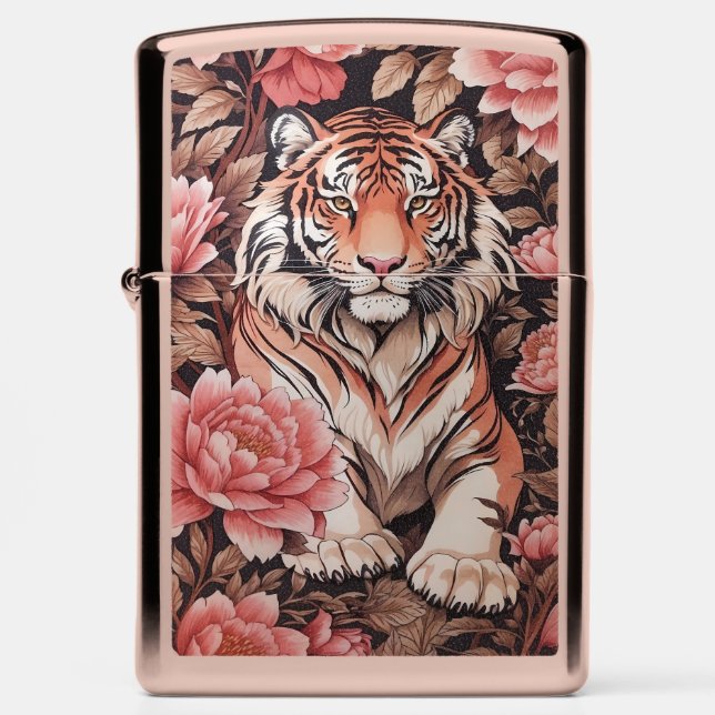 Mesmerizing Tiger Pink Flowers Zippo Lighter (Front)