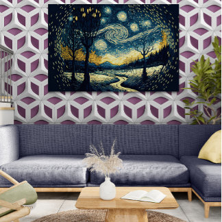 Mesmerizing Van Gogh-inspired Night Landscape - Canvas Print