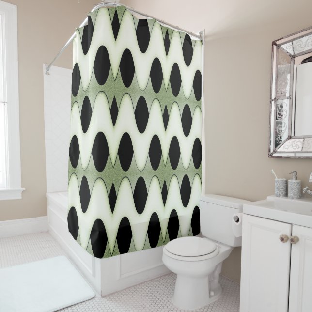 Mesmerizing Waves Create Modern Design Green Shower Curtain (In Situ)
