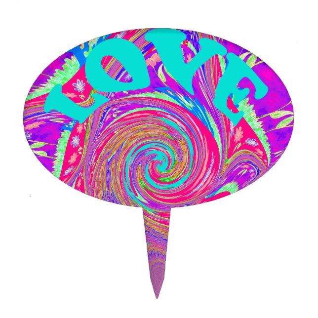 Mesmerizing Whirlpool Love Cyan Text art Graphic  Cake Topper (Front)