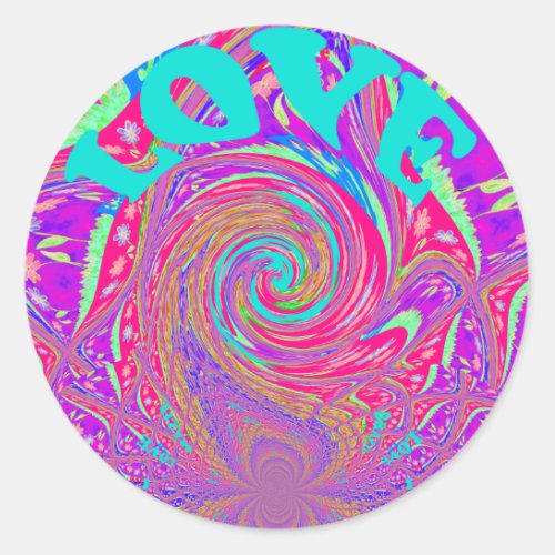 Mesmerizing Whirlpool Love Cyan Text art Graphic  Classic Round Sticker