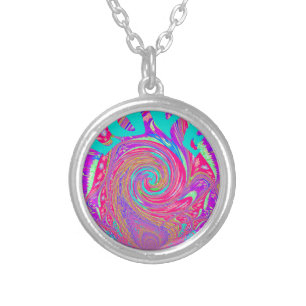 Mesmerizing Whirlpool Love Cyan Text art Graphic  Silver Plated Necklace