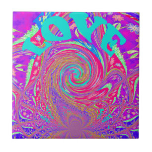 Mesmerizing Whirlpool Love Cyan Text art Graphic  Tile