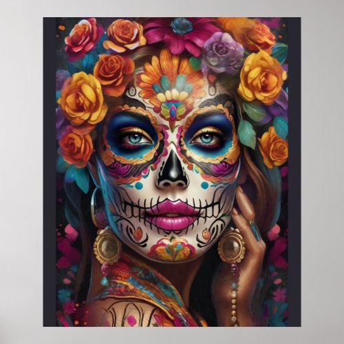 Mesmerizing Woman in Sugar Skull Makeup Celebrate Poster