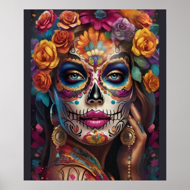 Mesmerizing Woman in Sugar Skull Makeup: Celebrate Poster (Front)