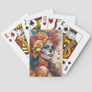 Mesmerizing Woman in Sugar Skull Makeup Poker Cards